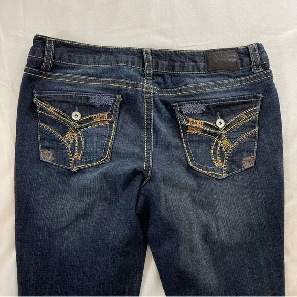 PARIS BLUES Size 13 Juniors - Distressed Bootcut Blue Jeans - embroidered pocket - Picture 5 of 16